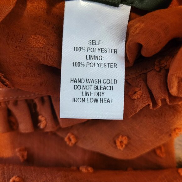 Lulu's Dreaming of You Rust Orange Swiss Dot Midi Dress - Picture 7 of 7